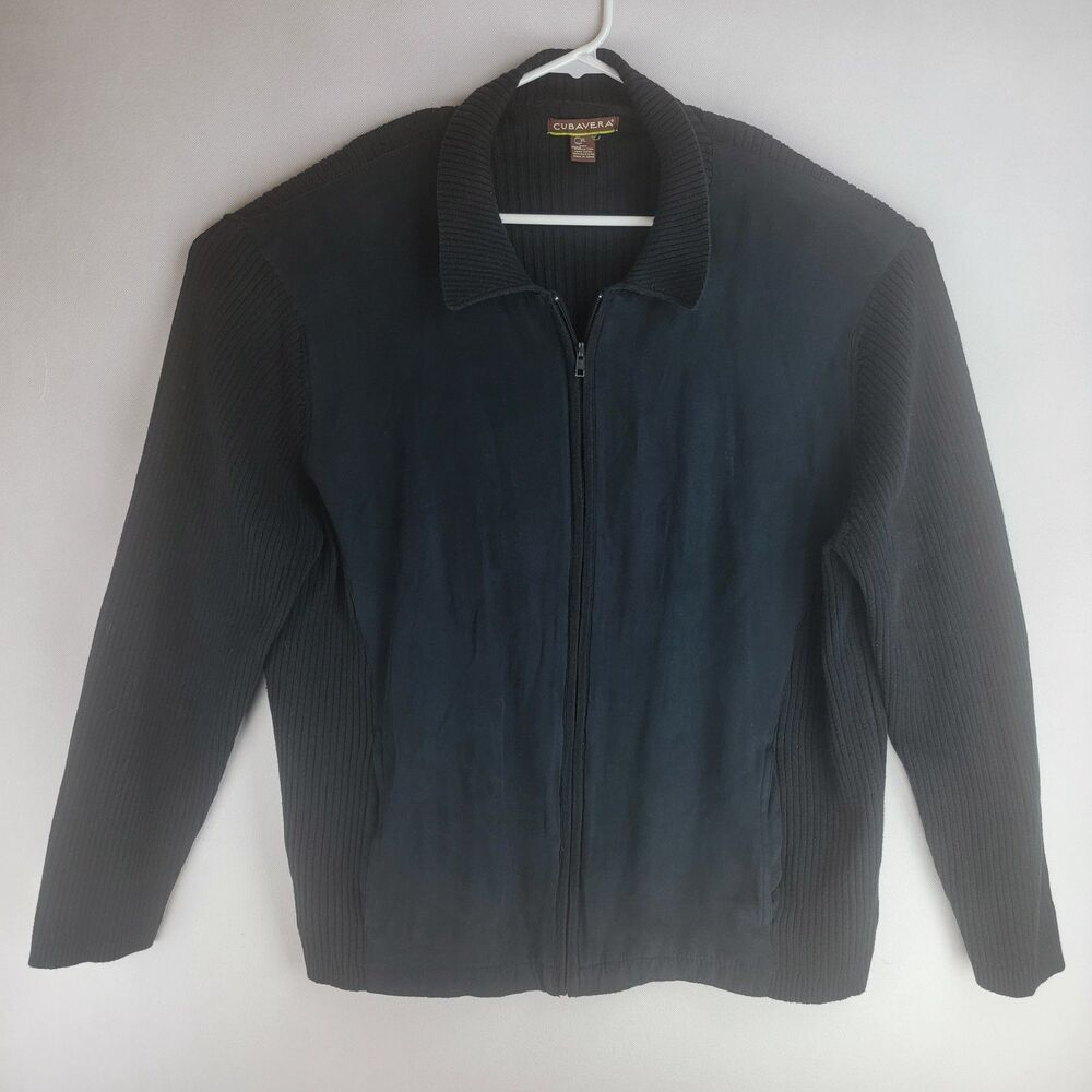 Cubavera Mens Size XL Black Full Zip Warm Cardigan Sweater